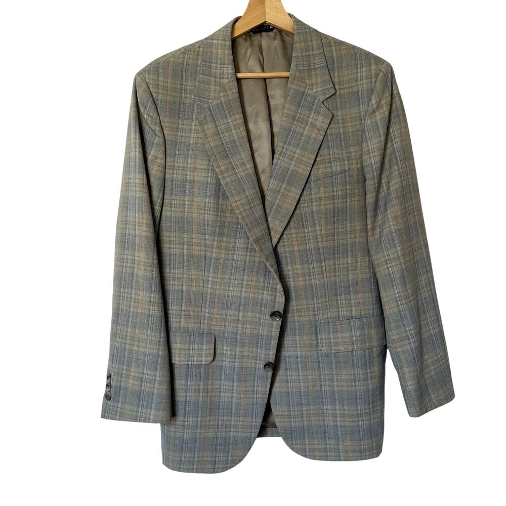 Botany 500 washington woolen mills men's medium checkered gray blue blazer‎
